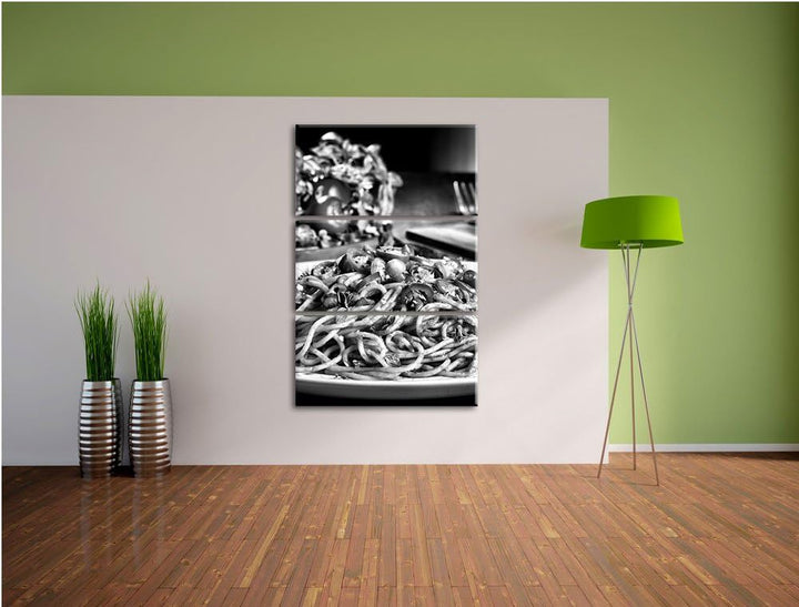 Pixxprint Monocrome, Leckere Spaghetti Italia 3-Teiler Leinwandbild 120x80 Bild auf Leinwand