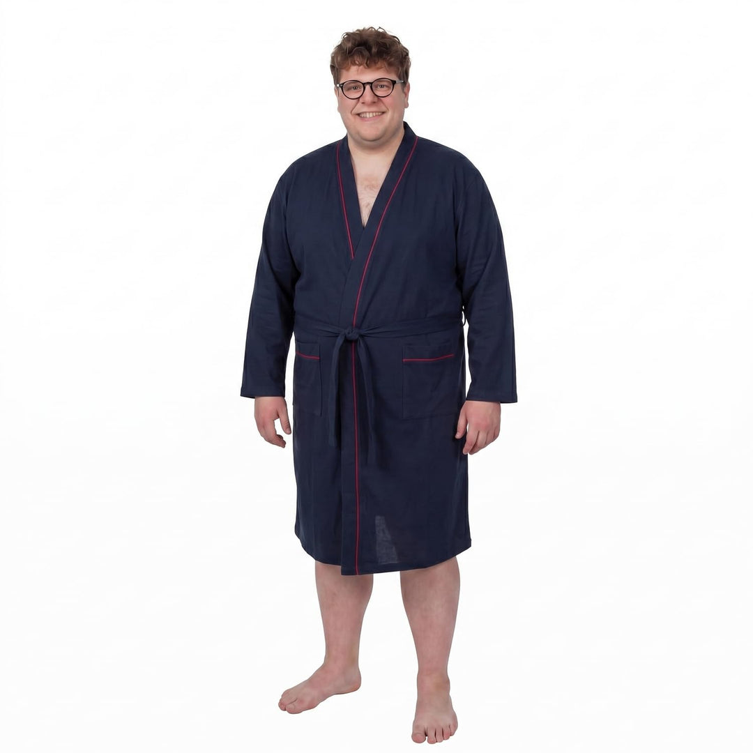 ADAMO Hausmantel, dunkelblau mit rot, XXL bis 10XL, Navy