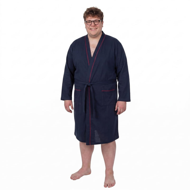 ADAMO Hausmantel, dunkelblau mit rot, XXL bis 10XL, Navy