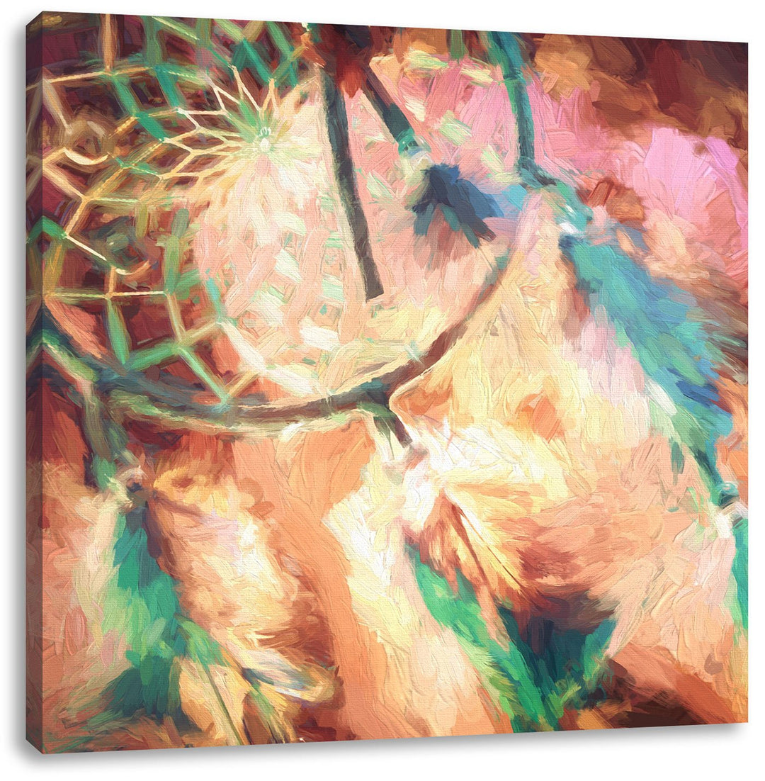Traumfänger Pinsel Effekt, Format: 70x70 auf Leinwand, XXL riesige Bilder fertig gerahmt mit Keilrah