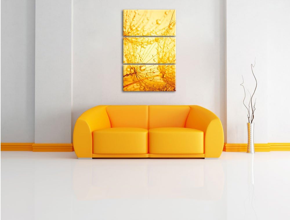 Pixxprint Pusteblumen Schirmflieger mit Tau 3-Teiler Leinwandbild 120x80 Bild auf Leinwand