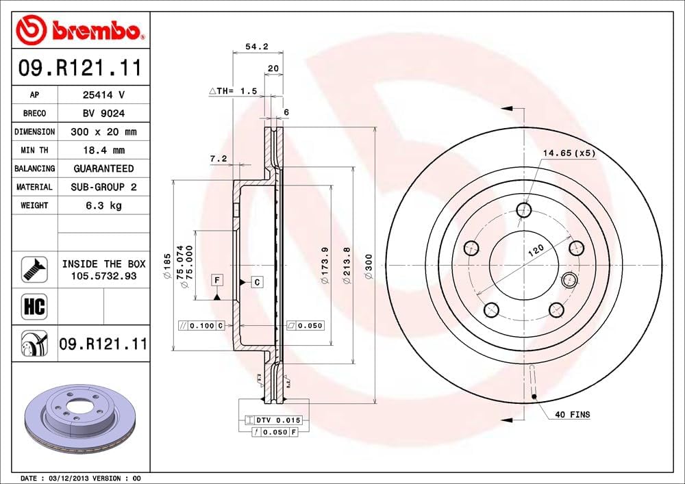 Brembo 09.R121.11 Hintere Bremsscheibe mit UV Lackierung, Anzahl 2