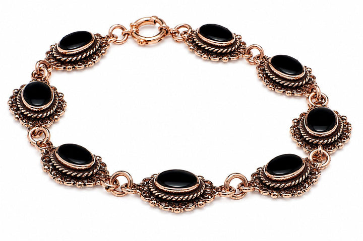 Windalf Mittelalter-Armkette MÉDIÉVALE 19 cm Schwarzer Onyx Armband Edle Bronze