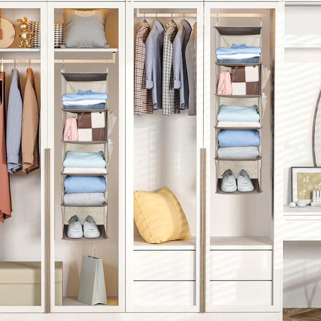 Cozary Hängeorganizer Kleiderschrank Organizer mit 5 Fächern, Faltbar Schrank Organizer Kleiderschra