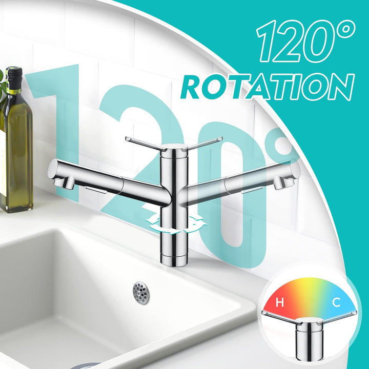 CREA Wasserhahn Küche, Küchenarmatur mit Ausziehbarer Brause, Spültischarmatur Küche mit 2 Strahlart