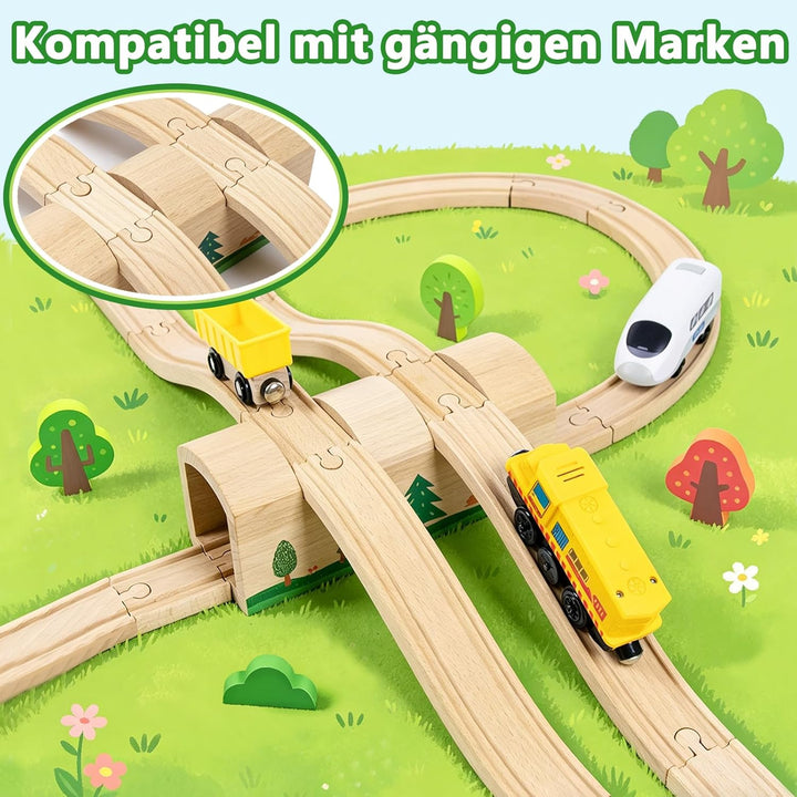 Holzeisenbahn Tunnel und Brücke Set mit S-Schienen, Holz Eisenbahn Brücke Zubehör kompatibel mit füh