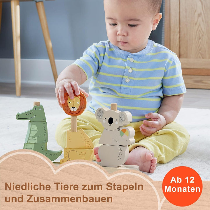 Fisher-Price Baby und Kleinkinder Stapel- und Sortiert-Tierwelt aus Holz, 10 Holzteile für die spiel