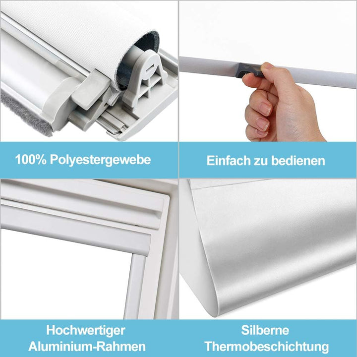 Dachfenster Verdunkelungsrollo Grau Thermo-Rollo, 100% Verdunkelung, Silberne Seitenschienen, kompat