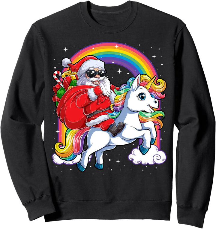 Christmas Santa Riding Unicorn Xmas Gifts Girls Kids Women Sweatshirt