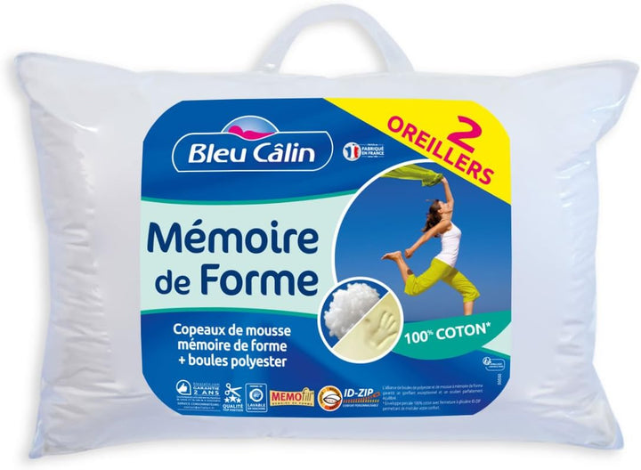 Bleu Câlin Set aus 2 Kopfkissen, Memo-Fill, 50x70 cm, Weiss, OMFW 50 x 70 cm Uni, 50 x 70 cm Uni