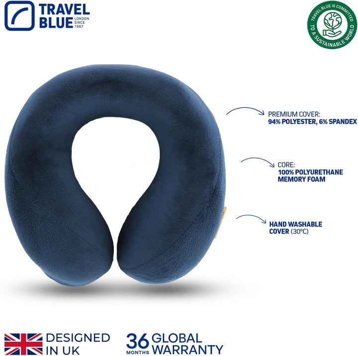 Travel Blue Reisekissen Memory Foam - Ergonomisches, Leichtes Nackenkissen für Flugzeug, Auto, Büro