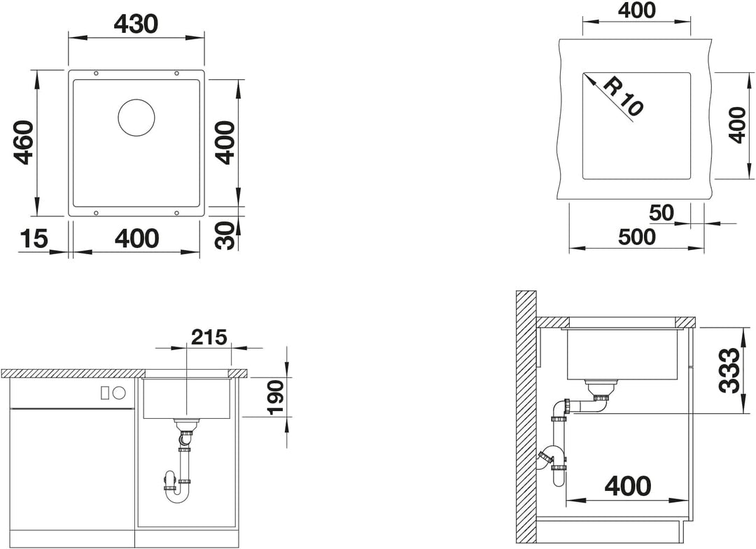 BLANCO ROTAN 400-U | SILGRANIT cafe | Einbauart: Unterbau | ohne Ablauffernbedienung | 50er Untersch