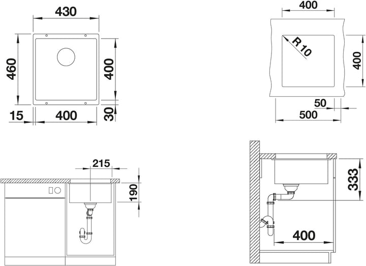 BLANCO ROTAN 400-U | SILGRANIT cafe | Einbauart: Unterbau | ohne Ablauffernbedienung | 50er Untersch