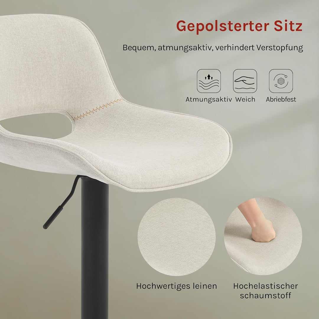 WOLTU Barhocker 2er Set, höhenverstellbar, mit Rückenlehne, Leinen, Beige | Barstuhl mit Fussstütze,