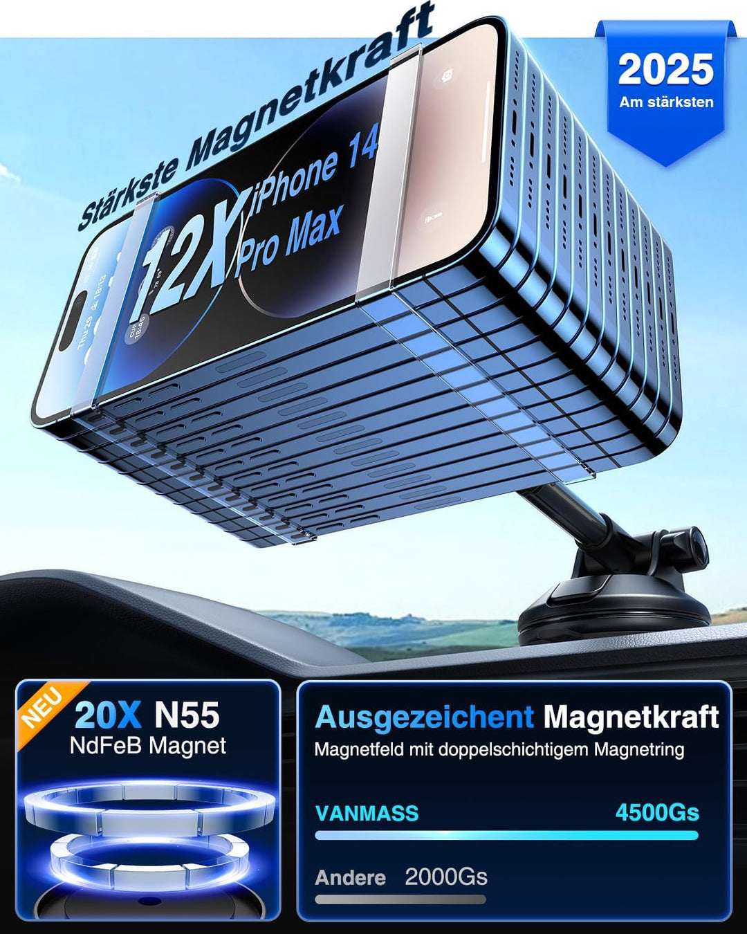 VANMASS Handyhalterung Auto Magnet Kompatibel mit MagSafe Autohalterung [2023 Upgrade Stärkste Magne