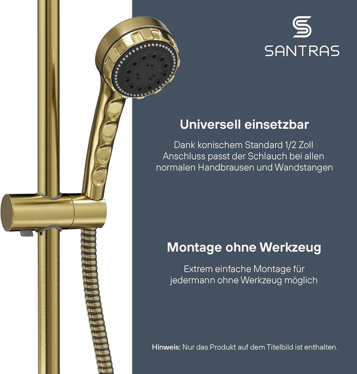 SANTRAS® Duschschlauch PREMIUM Bronze 1,50 m mit Durchflussbegrenzer – Besonders flexibler Brausesch