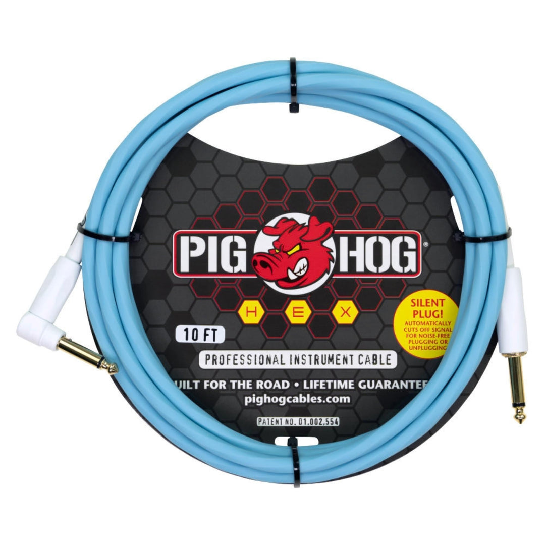Pig Hog PHSH10DBR Hex Series Silent Kabel, Daphne Blue, 3 m 3M Winkel Daphne Blue, 3M Winkel Daphne