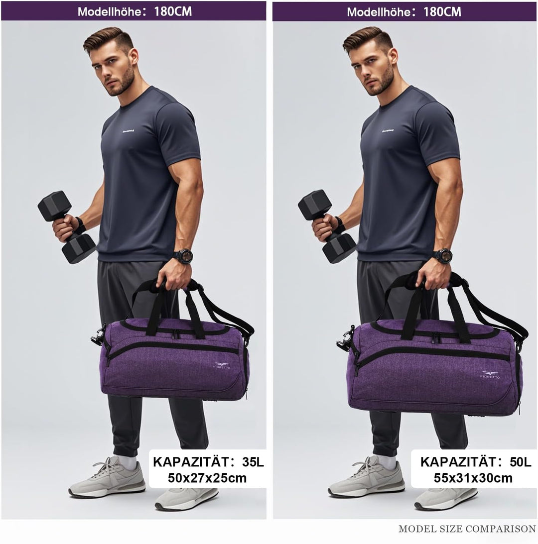 FIORETTO 35L Sporttasche &amp; Reisetasche für Damen und Herren, mit Schuhfach &amp; Nassfach, Wasserdicht T