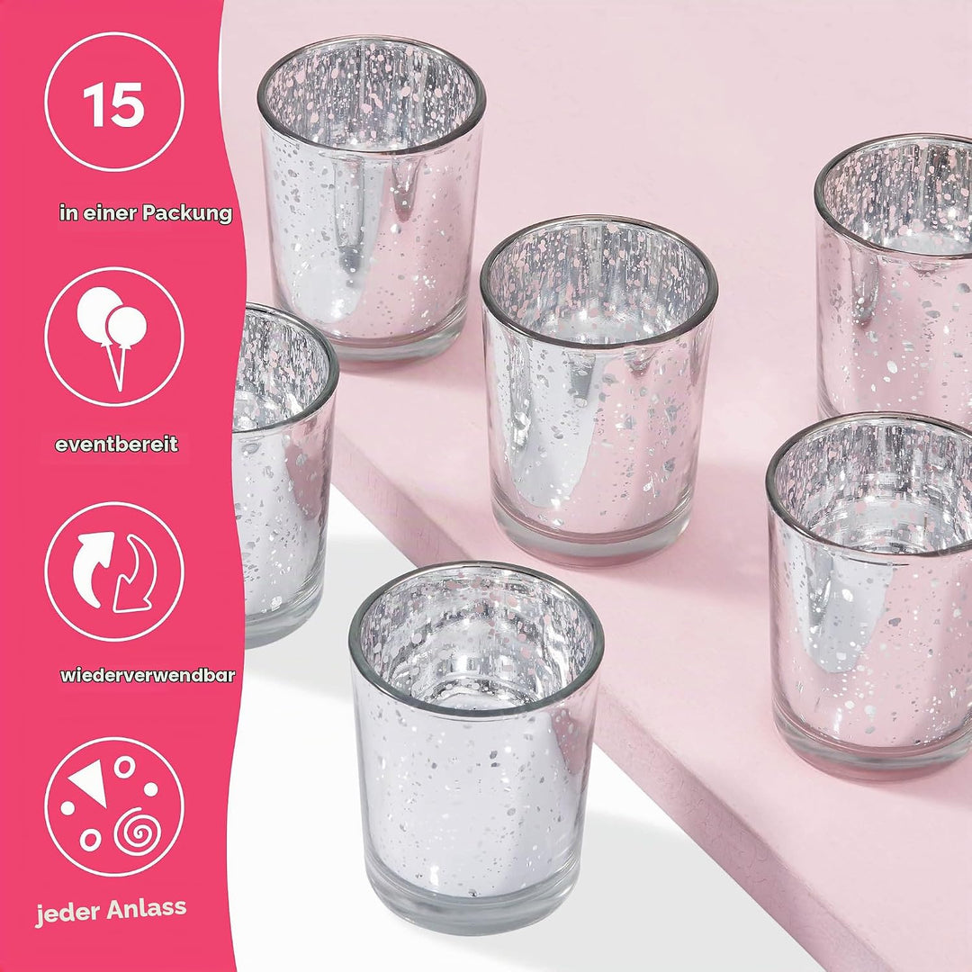 THE TWIDDLERS - Set von 15 Premium gesprenkelten Teelichthaltern - 5x6cm Glas-Kerzenhalter - Heimdek