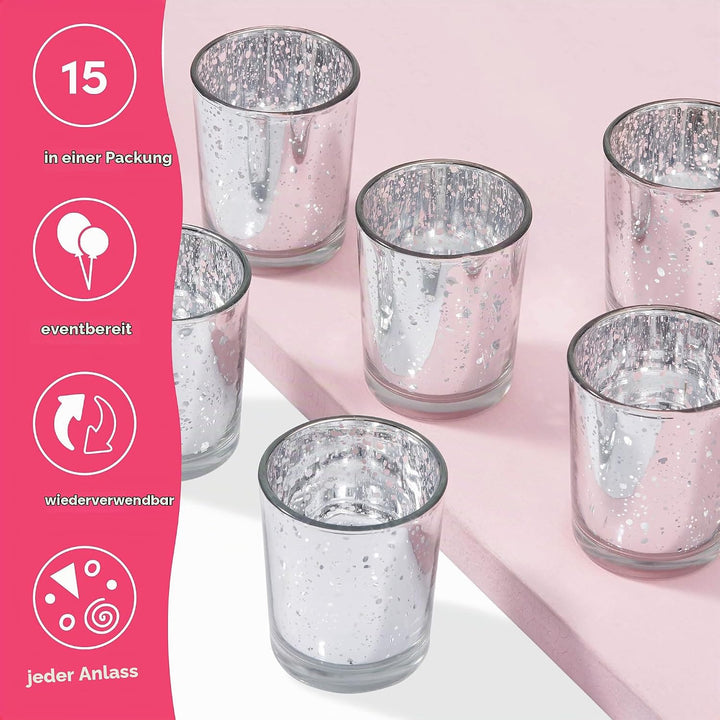 THE TWIDDLERS - Set von 15 Premium gesprenkelten Teelichthaltern - 5x6cm Glas-Kerzenhalter - Heimdek