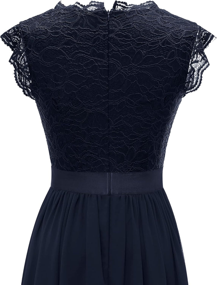 Dressystar Damen Abendkleid Lang Elegant für Hochzeit Spitze Chiffon Maxi Ballkleider Flügelärmel Co