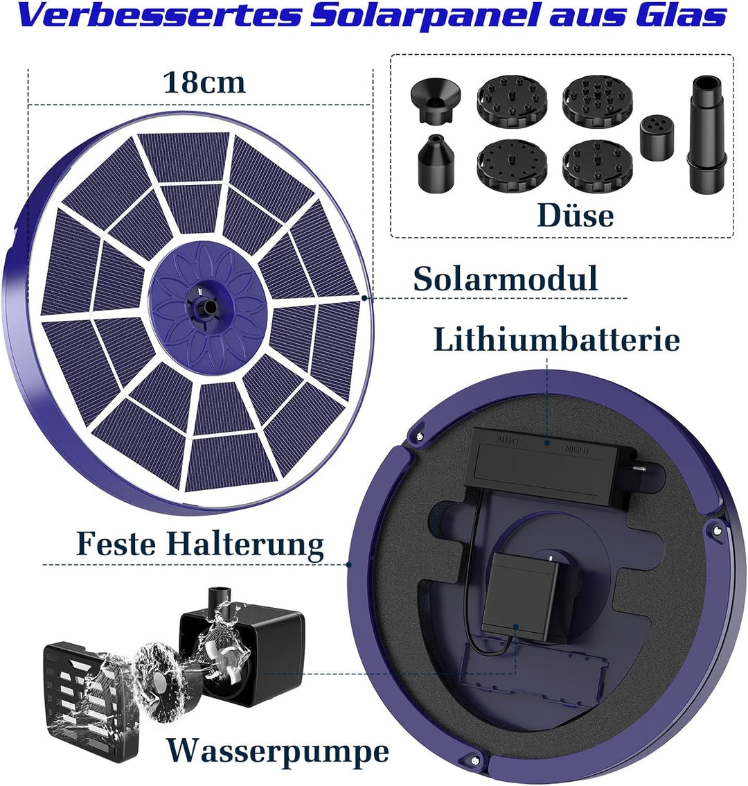 AISITIN Solar Springbrunnen für Aussen Verbessert, 3,5W Solar Schwimmender Fontäne Pumpe mit Verschi