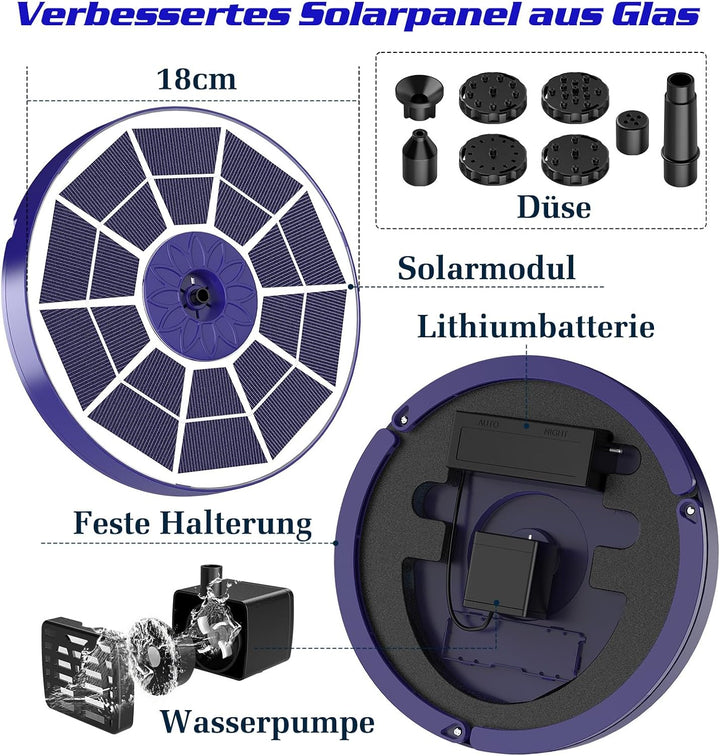AISITIN Solar Springbrunnen für Aussen Verbessert, 3,5W Solar Schwimmender Fontäne Pumpe mit Verschi