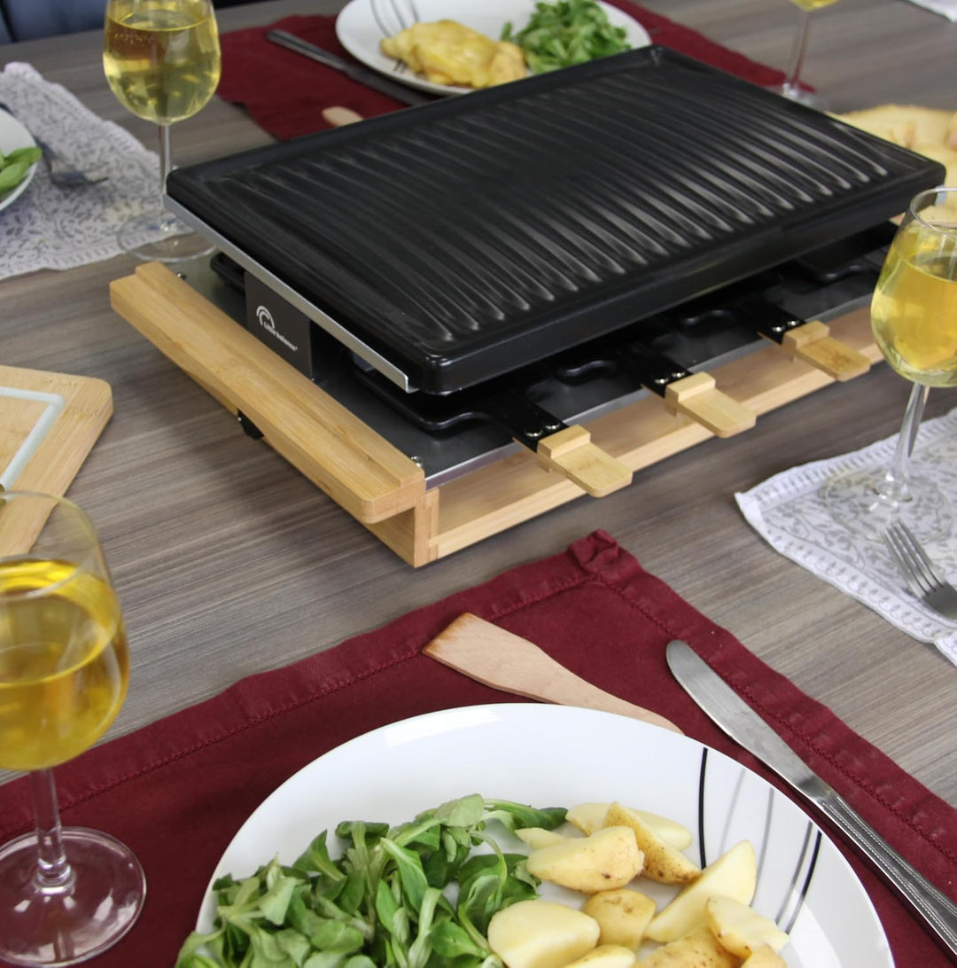 LITTLE BALANCE 8501 Premium Bambus 8, Raclette Grill 8 Personen, Antihaftbeschichtung, 1200 W, echte