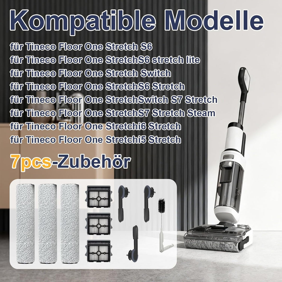 3 Bürstenrolle und 3 Filter Zubehör für Tineco Floor One Stretch S6/ S6 stretch lite/Switch S6 Stret