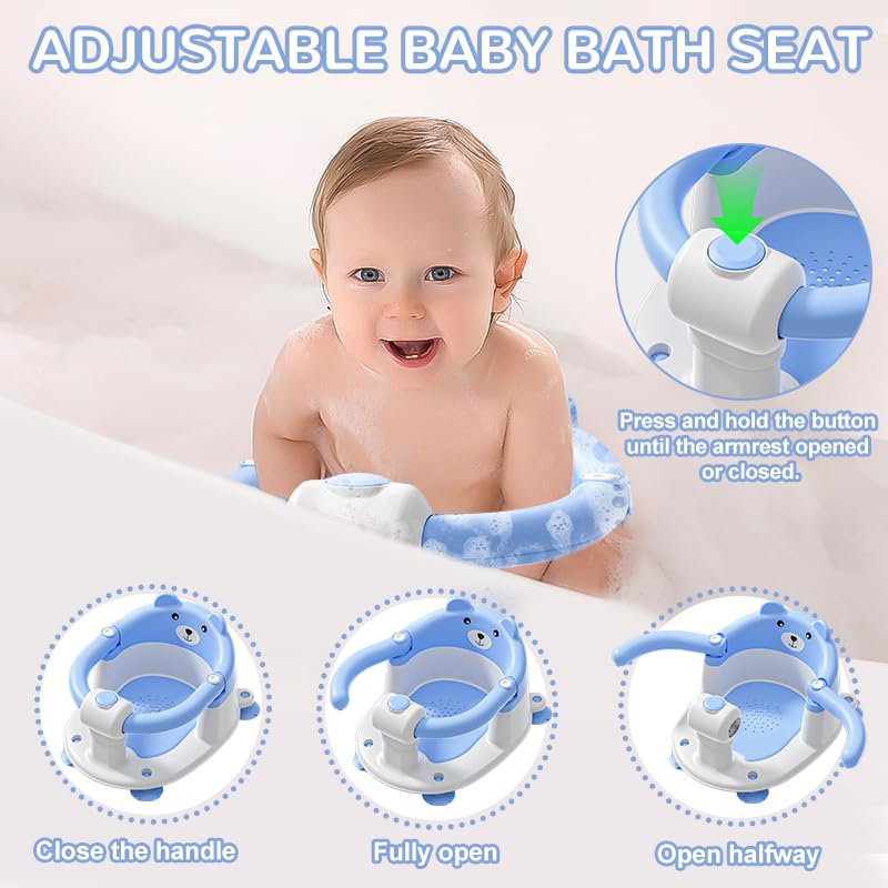 Badewannensitz Baby ab 6 Monate, Bär Rutschfester Badesitz Baby mit 4 Saugnäpfen und Kissen für Klei
