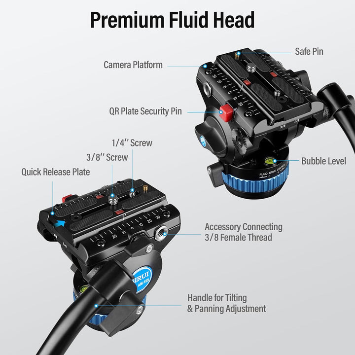 SIRUI AM-15S Aluminium Kamera Video Stativ mit Fluid-Kopf, 155cm professionelles Schwerlast Kamerast