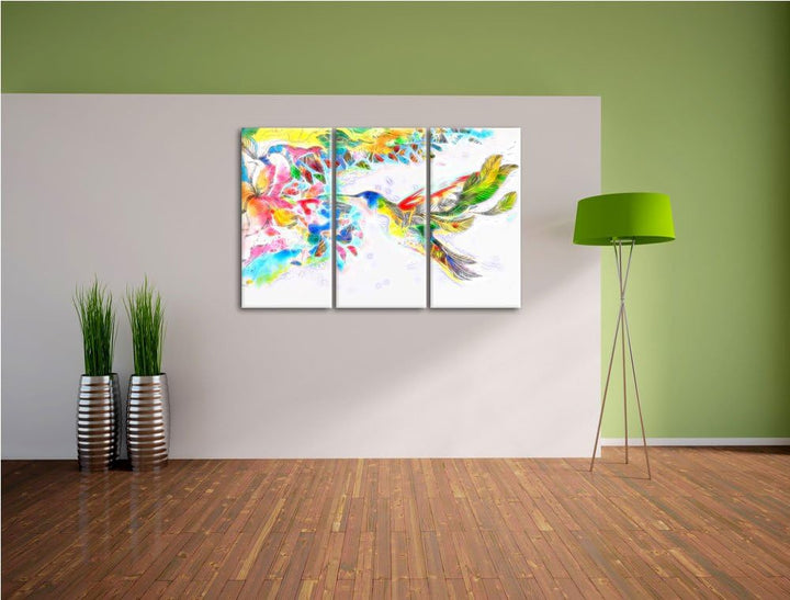 Kolibri Kunst Spezial 3-Teiler Leinwandbild 120x80 Bild auf Leinwand, XXL riesige Bilder fertig gera