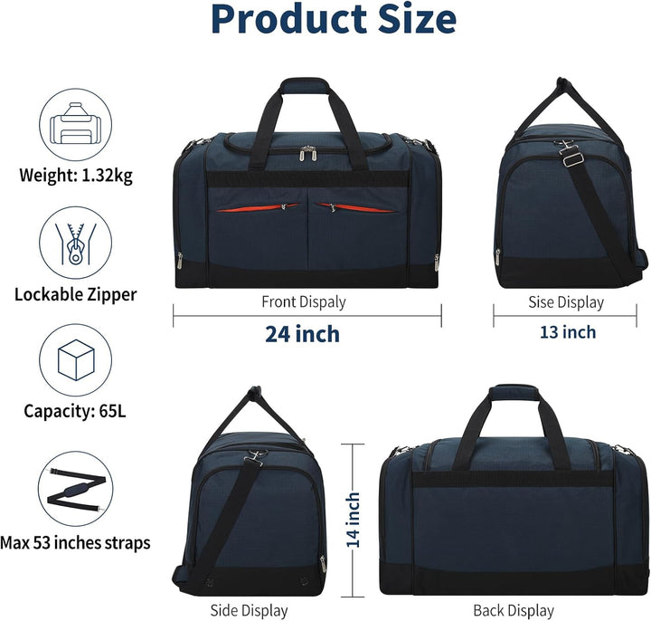 65L Sporttasche Herren Gross - 24 inch Reisetasche mit Hartem Boden und Schuhfach für Sport/Reisen 6