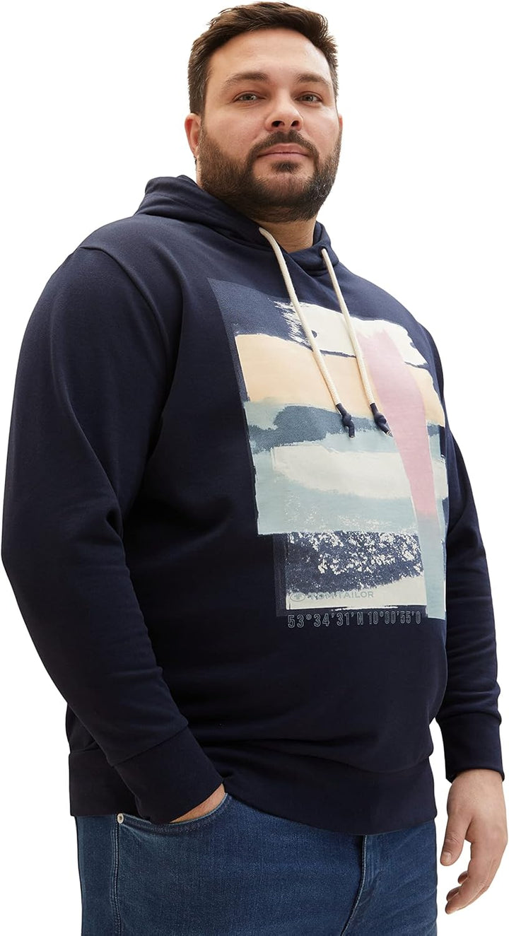 TOM TAILOR Herren Plussize Hoodie Sweatshirt mit Print, 10668 - Sky Captain Blue