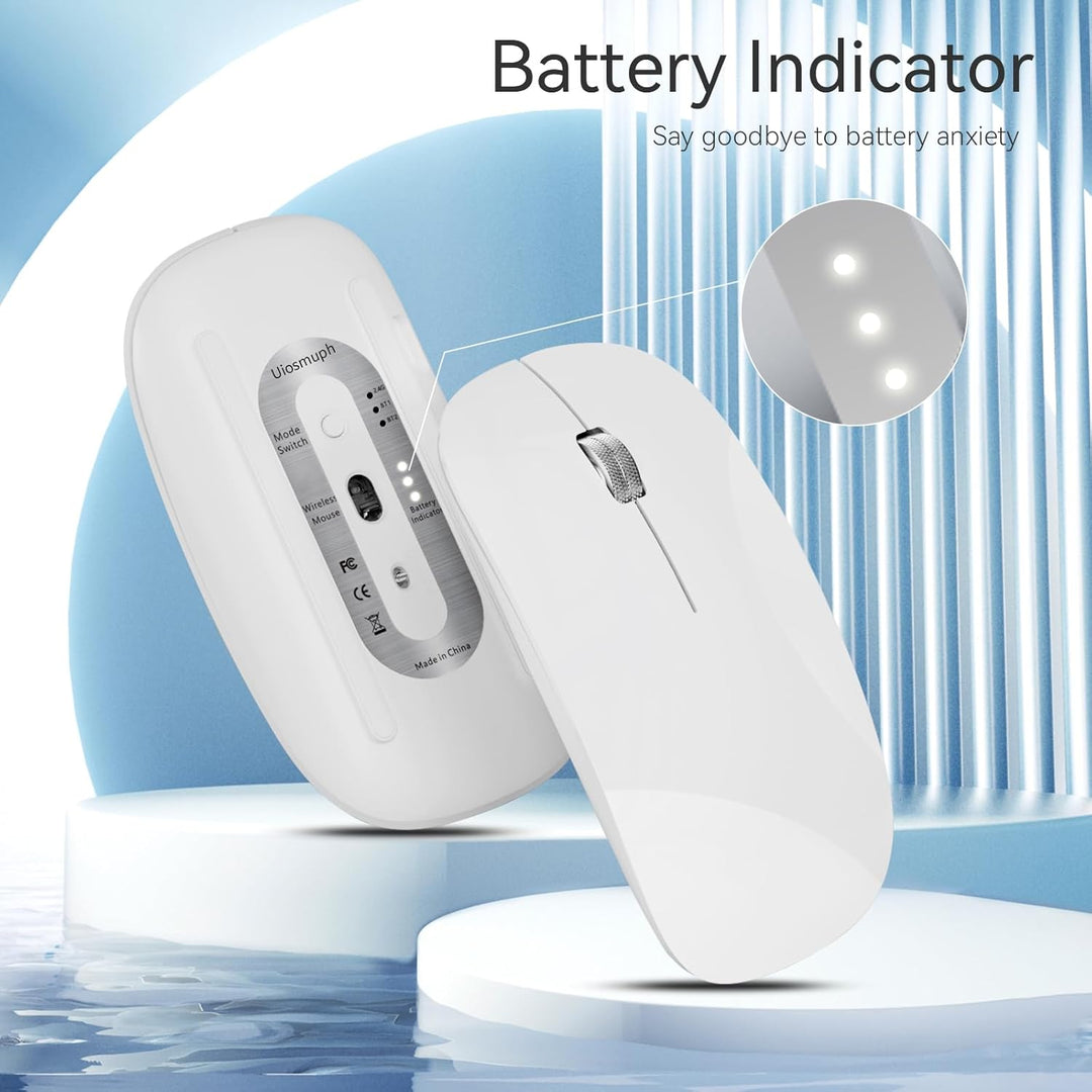 Uiosmuph Bluetooth Maus, Kabellose Maus mit USB-Nano-Empfänger, Tri-Mode (Dual Bluetooth 5.1 + 2.4GH