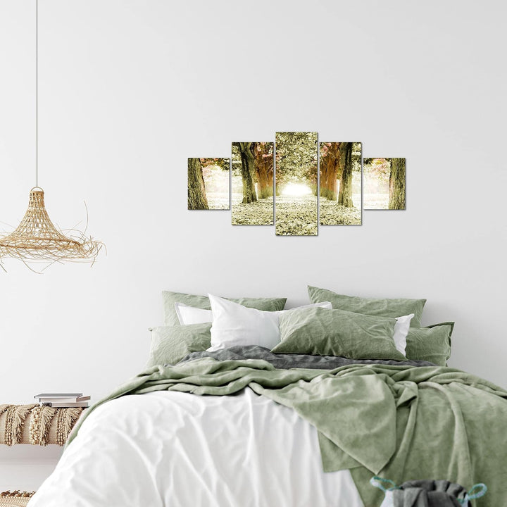 Runa Art Wandbilder Wald Landschaft 5 Teilig Bild auf Vlies Leinwand Deko Schlafzimmer Wohnzimmer Na