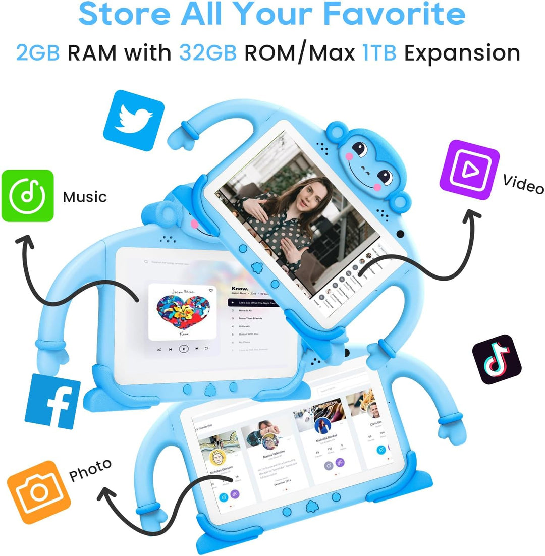 zcobro Kinder Tablet 7 Zoll Andorid Tablet für Kinder 2GB RAM+32GB ROM+128GB Erweiterbar, Kids Table