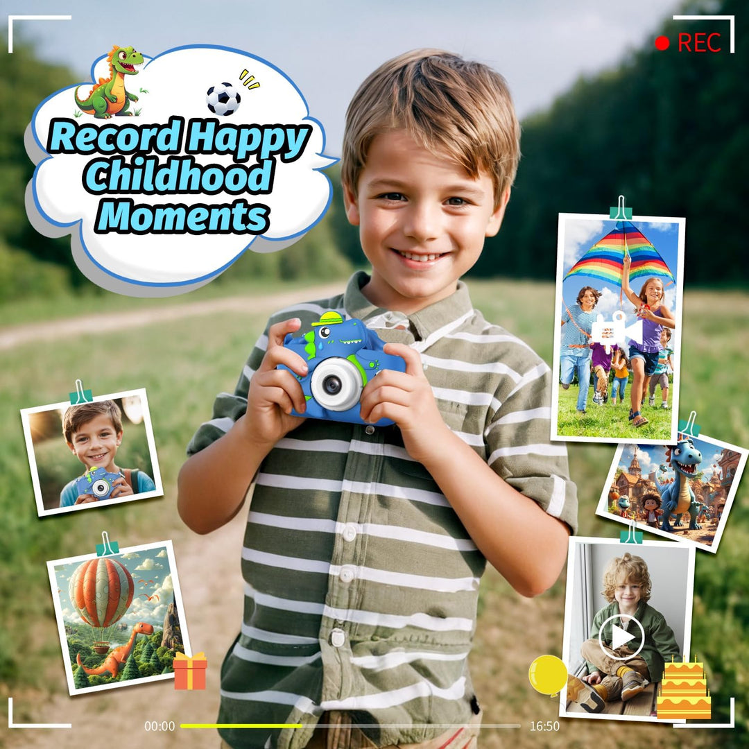 Kinderkamera, Dinosaurier Selfie Digital Kamera mit 32GB Karte, Weihnachts Geburtstagsgeschenk für J
