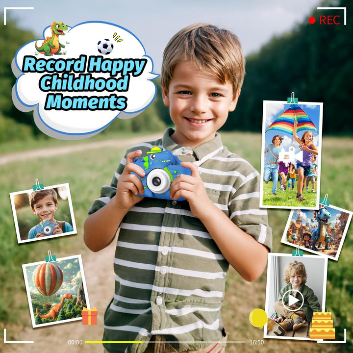 Kinderkamera, Dinosaurier Selfie Digital Kamera mit 32GB Karte, Weihnachts Geburtstagsgeschenk für J
