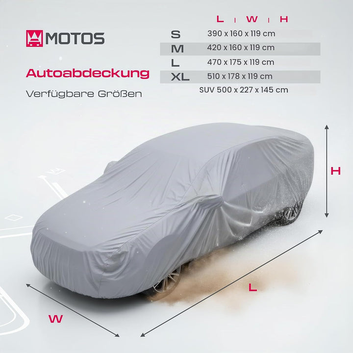 MOTOS Auto Abdeckplane Grösse L – 470 x 175 x 119 cm, Autogarage Abdeckung, Ganzjähriger Hagelschutz