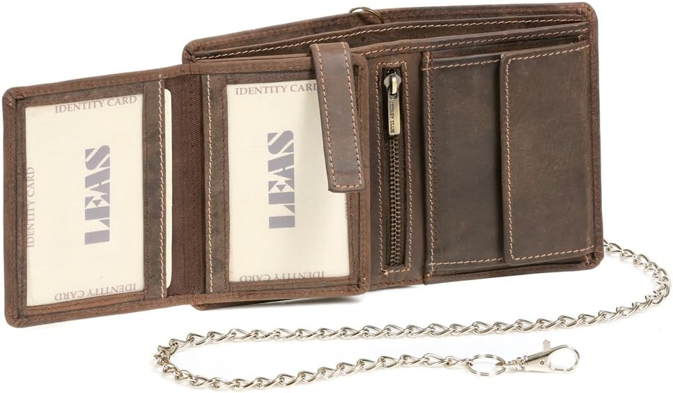 LEAS Biker-Kombibörse mit Riegel und Chrom-Kette Box Echt-Leder, braun Vintage-Collection''