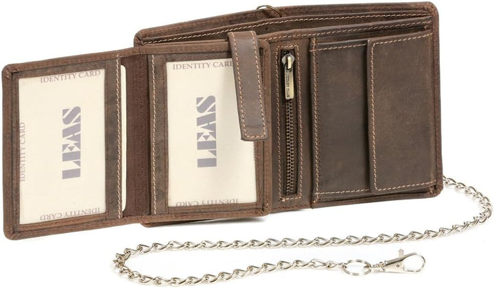 LEAS Biker-Kombibörse mit Riegel und Chrom-Kette Box Echt-Leder, braun Vintage-Collection''