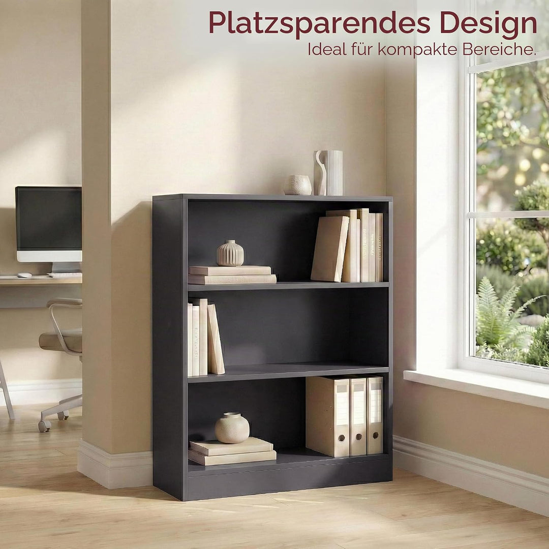 Vida Designs Cambridge Bücherregal, Holz, Grau, 3 Etagen niedrig Grau 3 Etagen niedrig, Grau 3 Etage