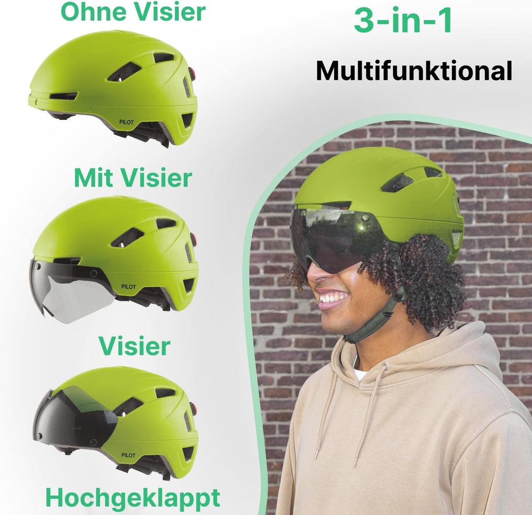 GOOFF Pilot S-Pedelec Helm - Schutz für schnelle E-Bike Fahrten – Fahrradhelm mit Visier und Licht –