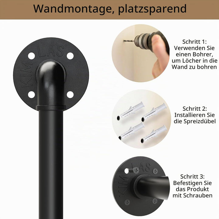 Kleiderstange Wandmontage,Garderobenstange,1Stück,90cm,Schwarz | Platzsparenders Kleiderstangen Wand