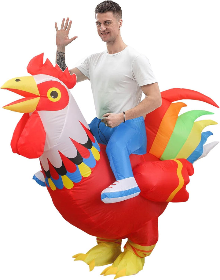 IRETG Aufblasbare Hahn Hühner Kostüm Blow Up Ride-on Huhn Kostüme für Party Halloween Weihnachten Co