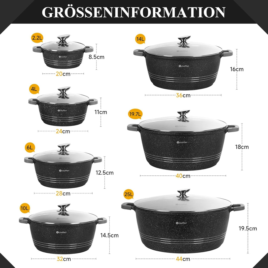 Topf Scheffler Kochtopf 24cm 4L mit Glasdeckel, Schmortopf mit Antihaftbeschichtung, Bratentopf Indu