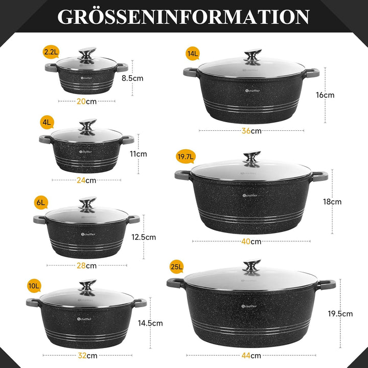 Topf Scheffler Kochtopf 24cm 4L mit Glasdeckel, Schmortopf mit Antihaftbeschichtung, Bratentopf Indu