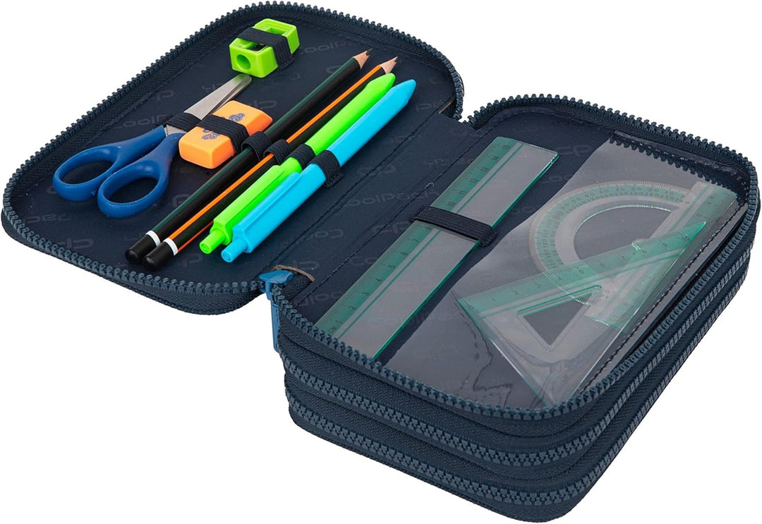 Goldkids Federtasche 3-fache Federmappe Offroad Federmäppchen 46-teilig gefüllte Schüleretui Stifte
