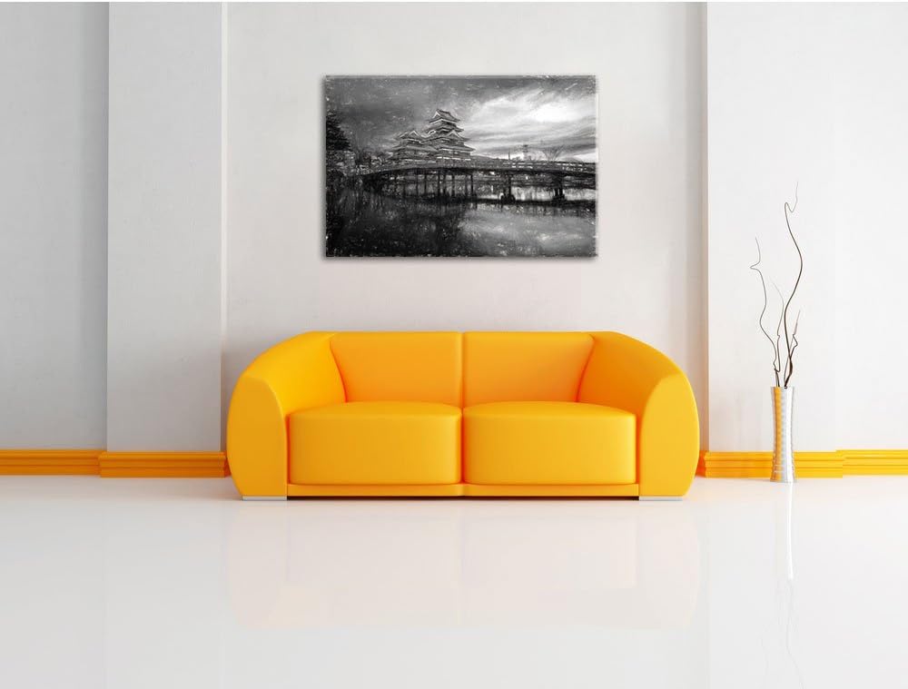 Pixxprint asiatischer Tempel an See als Leinwandbild/Grösse: 100x70 cm/Wandbild/Kunstdruck/fertig be